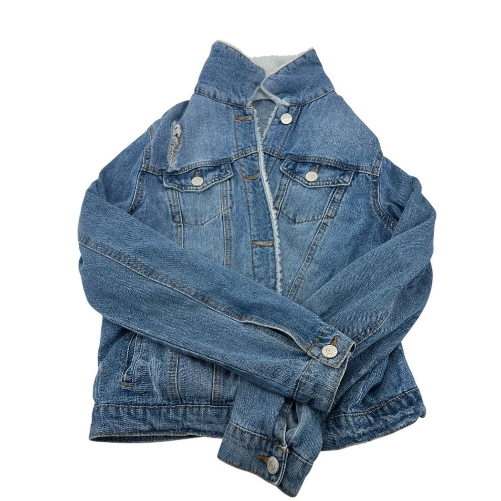 Ci Sono Medium Wash Sherpa-Lined Denim Jacket M Faux Fur Collar Womens